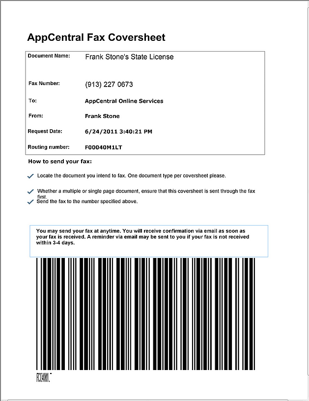 Figure 19 Attachment Fax Coversheet